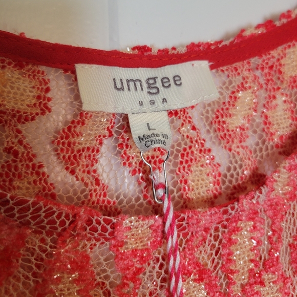 NWT Umgee Semi Sheer Ruffle Trim Tunic Top Sparkly Floral Mesh Anthropologie LG - Picture 13 of 15